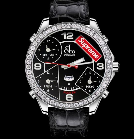 Jacob and Co SUPREME FOUR TIME ZONE BLACK LACQUERED DIAL (47MM) Replica Watch